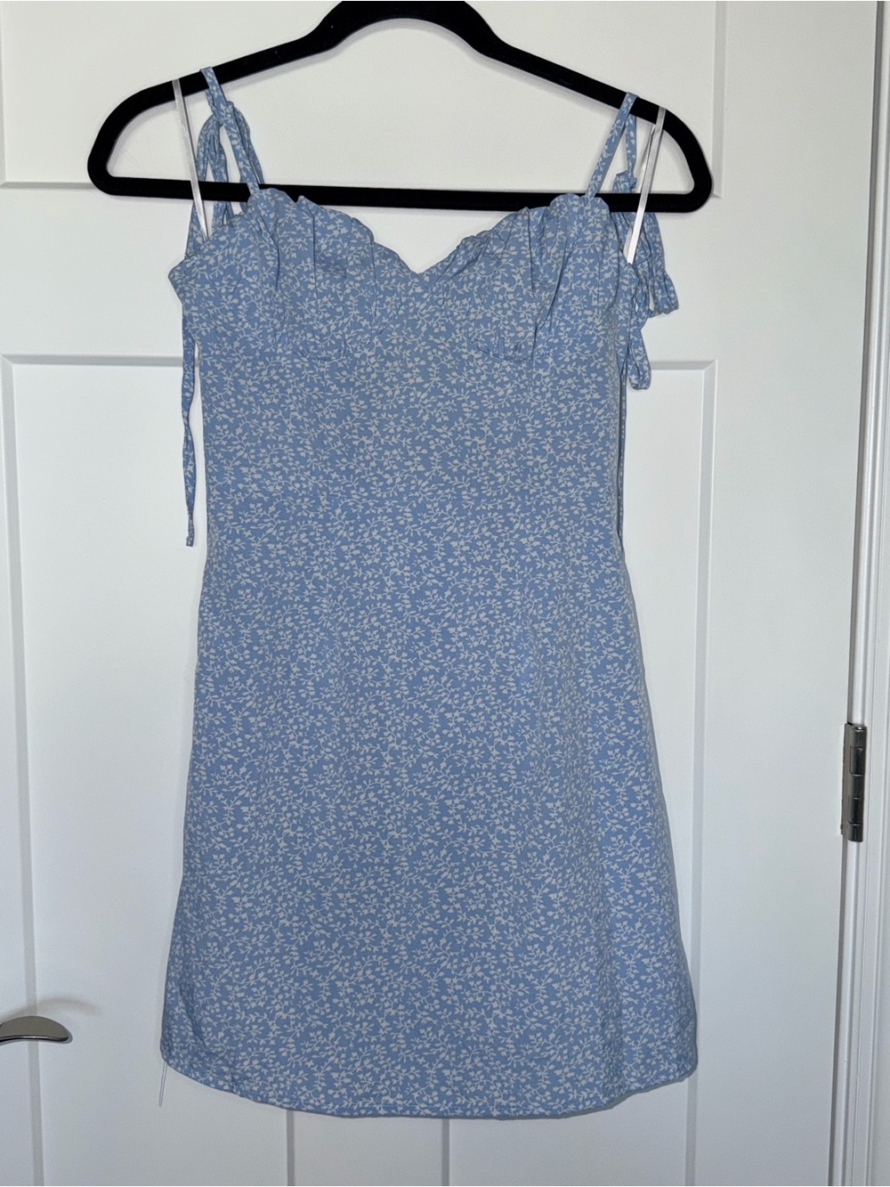 Light Blue Floral Spaghetti Strap Mini Dress